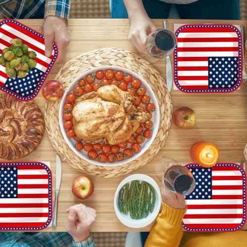 Whaline 40 Pcs 9 Inch Patriotic Paper Plates American Flag Square Disposable Plates 4th of July Party Tableware Dinnerware for 250th Anniversary Independence Day Birthday Party Supplies Table Decor - Image 4