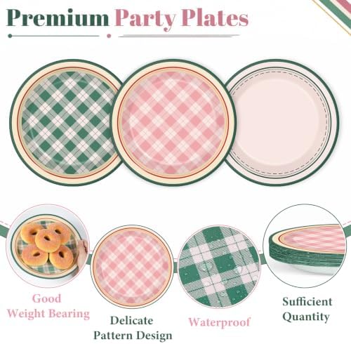 96Pcs Camp Bachelorette Decorations Plaid Plates and Napkins,Serves 24 - Image 3