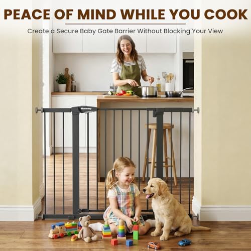 Mumeasy 29.7-48" Baby Gate for Stairs, Pressure Mounted Dog Gate for Doorways, Extra Wide Walk Thru Safety Pet Gate for Doors with Auto Close, Easy Install Child Gate for Hallway Indoor House, Black - Image 6
