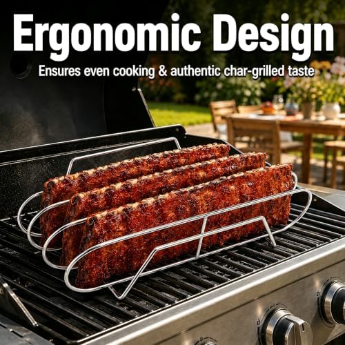 Rib Rack for Smoking –Rib Racks for Grilling and Smoking for 3 Full Racks of Ribs– Fits 18" Smoker, Weber, Kamado, Traeger – BBQ Grill Accessories for Men & Meat Lovers（15", Silver, 2 Pack） - Image 6
