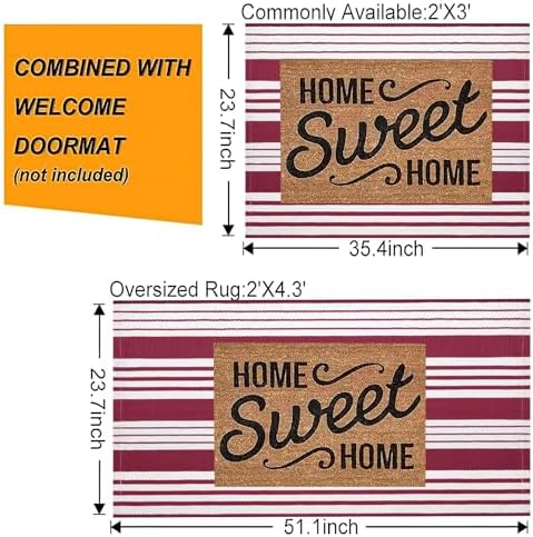 Red and White Striped Outdoor Rug 24"x35"Cotton Washable Door Mat Outdoor - Image 2