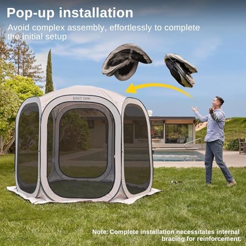 East Oak Screen House Tent Pop-Up, Portable Screen Room Canopy Instant Screen Tent 12 x 12 FT with Carry Bag for Patio, Backyard, Deck & Outdoor Activities, Brown - Image 2
