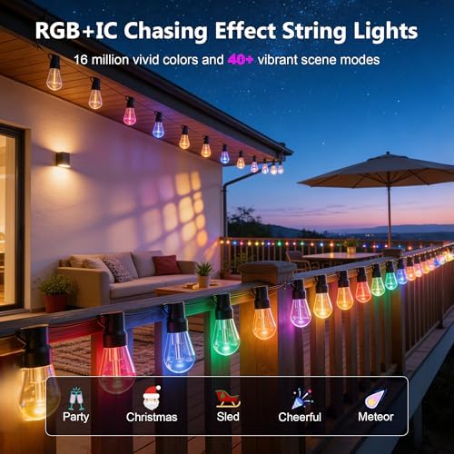 Beizelte Outdoor String Lights, 200FT RGB+IC Outside Light Dimmable Shatterproof LED Bulbs, IP67 Waterproof Chasing Effect Lighting DreamColor Patio Strip Lights for Backyard, Balcony, Outdoor Living - Image 3