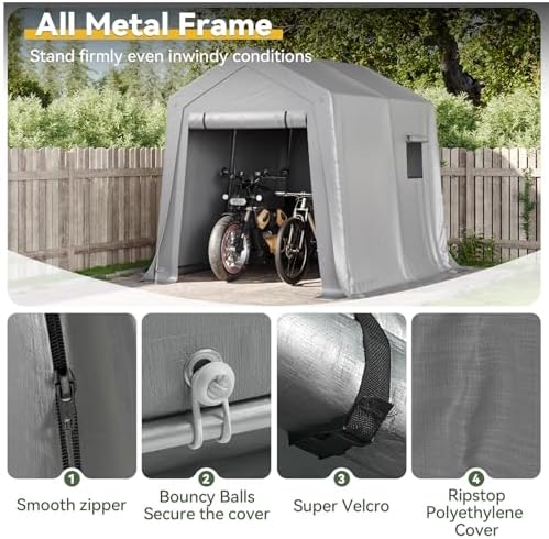 Aoxun 6x8x7 FT Outdoor Portable Storage Shed Tent for Motorcycle,Gray - Image 3