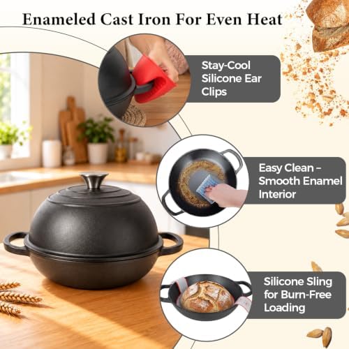 Cast Iron Dutch Oven for Bread Baking, 5.5QT Pre-Seasoned Bread Oven Set - Image 7