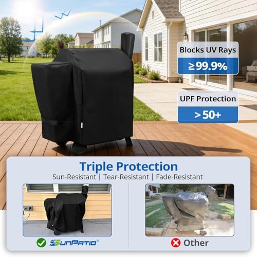 SunPatio Outdoor Heavy Duty Waterproof Wood Pellet Grill and Smoker Cover, UV Resistant Full Length BBQ Cover Compatible with Traeger 22 Series, Lil' Tex Grill and More, All Weather Protection - Image 4