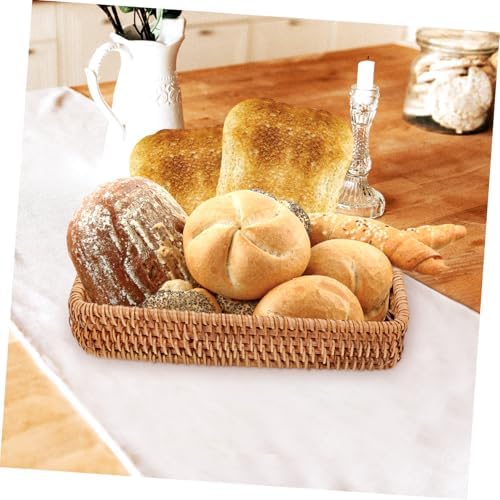 MAGICLULU 2pcs Hand-woven Rattan Bread Serving Basket Small Wicker Storage Basket for Fruits Snacks - Image 3
