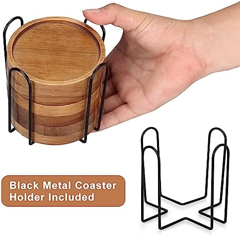 Acacia Wood Coasters Set of 8 Bar Accessories Table Decor Wooden Coaster - Image 4