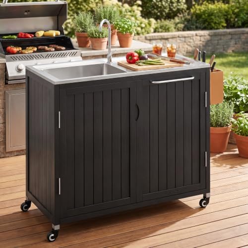 40-Inch Outdoor Grill Cart with Sink, BBQ Prep Station with Storage Cabinet - Image 3
