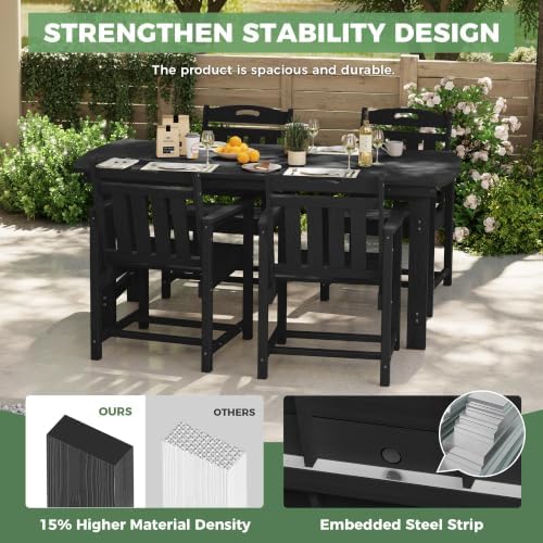 HDPE Outdoor Patio Dining Set with Table & 4 Chairs, All-Weather 5-Piece Outdoor Table and Chairs, 2" Umbrella Hole, Patio Furniture for Garden, Backyard, Deck | Matte Black - Image 4