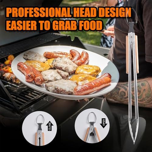 3Pack Barbecue Tool Sets,HONSHEN Heavy Duty Stainless Steel Lifting Ring and Wooden Handles BBQ Tool Sets,Grill Accessories,Grilling Spatula,Fork,Tongs for Outdoor Grill Cooking (BBQ Tools Set-LR-3P) - Image 3