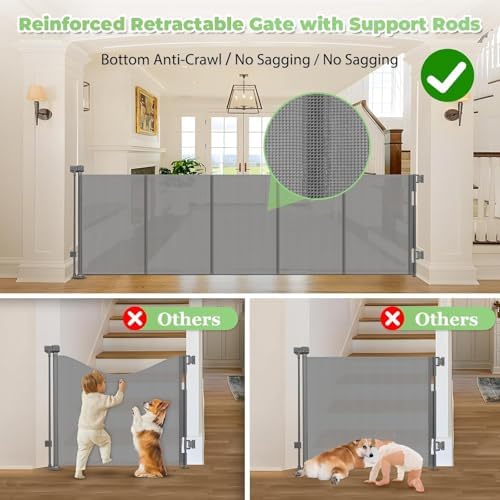96 Inch Wide Reinforced Retractable Dog Gate, Prevents Crawling Under, Gray - Image 2