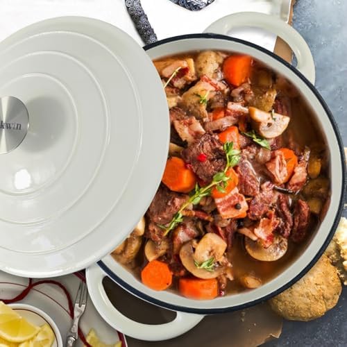 4.5 Quart Enameled Cast Iron Dutch Oven with Self-Basting Lid, White - Image 2