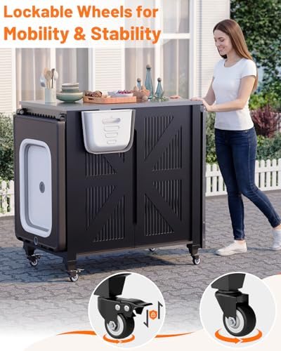 AECOJOY Outdoor Grill Cart with Sink, Storage Movable Folding Prep Station - Image 6