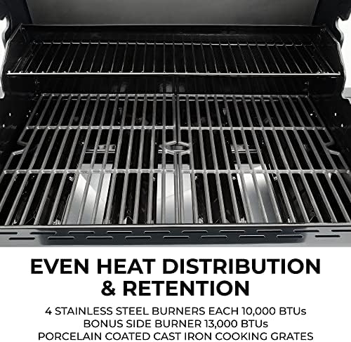 Kenmore 4-Burner Gas Grill with Side Burner, Outdoor BBQ Grill, Propane Gas Grill, Cast Iron Cooking Grates, Electronic Ignition, Warming Rack, Open Cart Design, 53000 BTUs, Stainless Steel and Black - Image 4