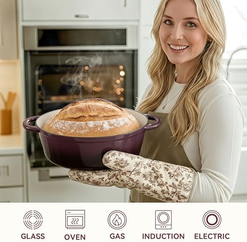Oval Dutch Oven for Bread Baking, 4.5 Quart Non Stick Enameled Cast Iron Dutch Oven Pot with Lid, Oven Safe Oval Casserole with Lid up to 500°F for Baking, Braising, Stews, Roasting, Fig - Image 6