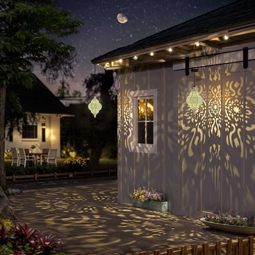 Hapjoy Hanging Solar Lights Outdoor Garden Decor Solar Lantern Waterproof Plastic Moroccan Outdoor Decorations for Patio Pathway Yard Backyard Garden Decorative (2, White) - Image 4