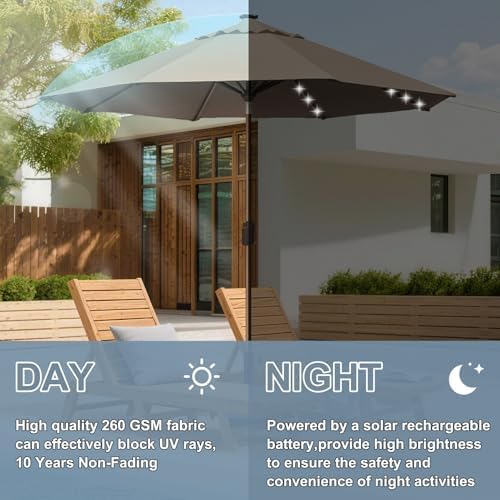 EliteShade USA 10-Year-Non-Fading 10ft Market Patio Umbrella, Commercial Grade Table Sun Umbrella with 80 Solar LED Lights, Crank Open, Windproof & UPF 50+ UV Protection for Garden, Deck, Pool, Backyard, Heather Beige - Image 6