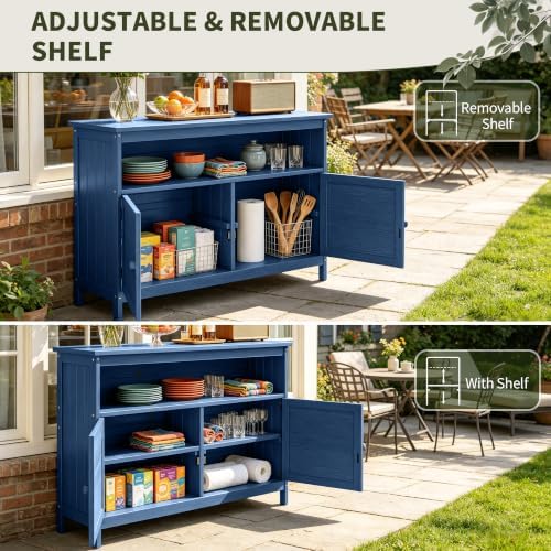 HIPS All-Weather Outdoor Storage Cabinet,Outdoor Sideboard with Magnetic Doors,3-Shelves Patio Storage Cabinet, Used for Garden,Buffet Cabinet,TV Stand, Bar Table,Balcony - Image 4