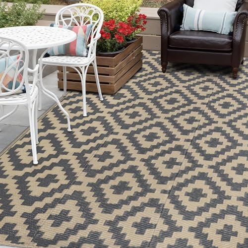 SAND MINE Reversible Mats, Plastic Straw Rug, Modern Area Rug, Large Floor Mat and Rug for Outdoors, RV, Patio, Backyard, Deck, Picnic, Beach, Trailer, Camping (4' x 6', Grey Tan Lattice) - Image 5