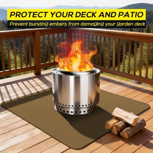 FLASLD Heavy-Duty Under Grill Mat 49inch Square Fire Pit Mat, Large Fireproof Waterproof Grill Pads Protect for Deck,Patio,Outdoor Charcoal,Smokers,Wood Floor,Indoor Brown Fireplace Reusable - Image 2