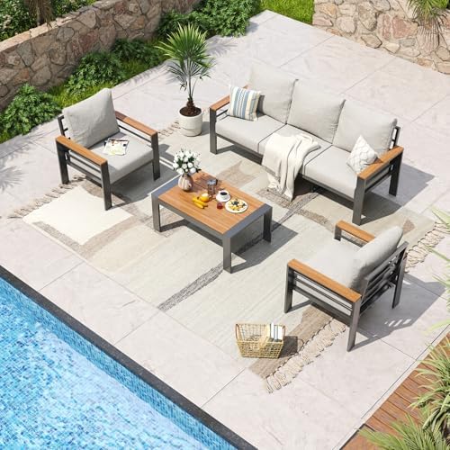 Aoxun Aluminum Patio Furniture Set 5 Seats, Grey by Aoxun