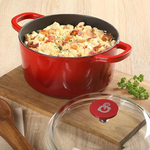 Crock Pot Artisan 3-Quart Round Cast Iron Dutch Oven With Oven Safe Borasilicate Lid - Red - Image 2