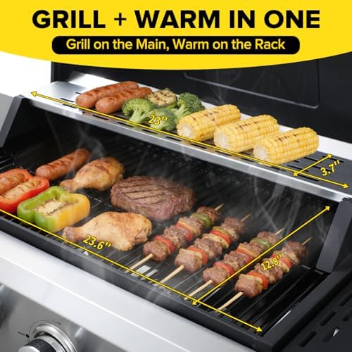 4 Burner Gas Grill with Foldable Shelves, 40,000 BTU Stainless Steel Propane BBQ Grill, 387 Sq. In. Cooking Space, Portable Outdoor Grill for Patio, Backyard, Camping & Tailgating - Image 3