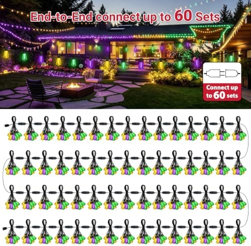 26FT Yellow Purple Green Outdoor String Lights, Mardi Gras ST38 Patio Lights 12+1 Shatterproof Edison Bulbs, Waterproof Connectable LED Outside Lights for Backyard Porch Carnival Christmas Party Decor - Image 7