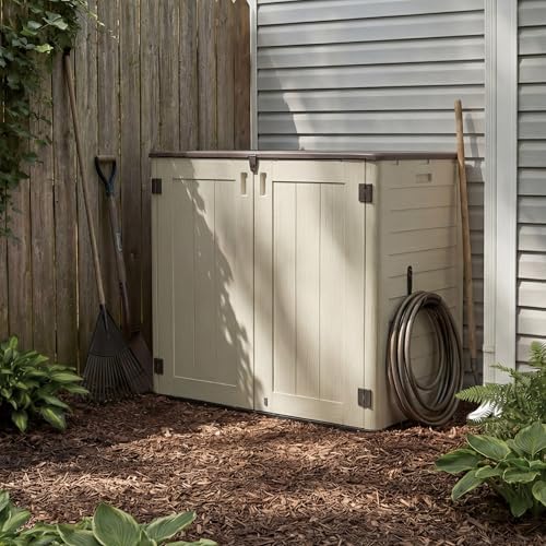 Allpop Outdoor Storage Shed, 31 Cu.Ft Resin Horizontal Storage Cabinet for Trash Cans, Patio & Garden, Khaki - Image 2