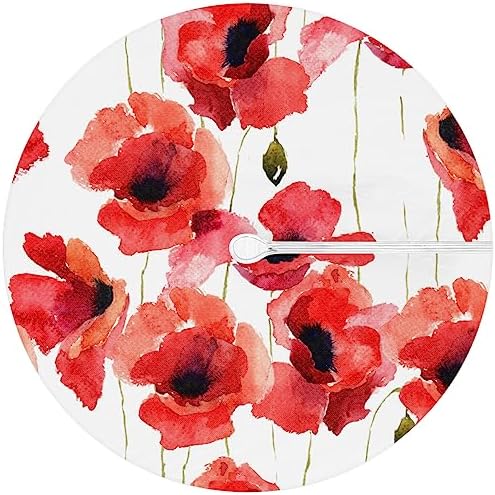 Fitted Round Tablecloth with Umbrella Hole and Zipper Red Flowers Outdoor Elastic Table Cloth 45"-56" Oil-Proof Waterproof Floral Patio Table Cover for Picnic Party - Image 6