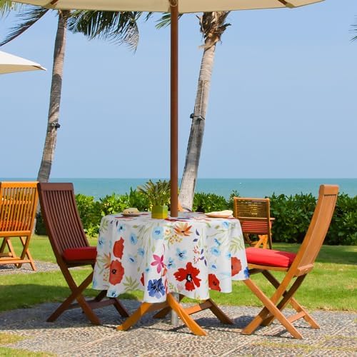 Round Outdoor Tablecloth with Umbrella Hole Umbrella Tablecloth Patio Tablecloths with Zipper for Courtyards, Terraces, and Beaches 60 in, Floral2 - Image 3