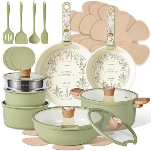 CAROTE 25pcs Ceramic Cookware Sets, Detachable Handle Pots and Pans Set by CAROTE