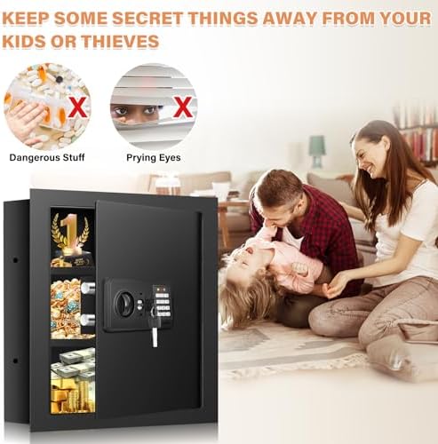 Black 17.72" Tall Wall Safe Between Studs with Combo Lock & Removable Shelf - Image 7