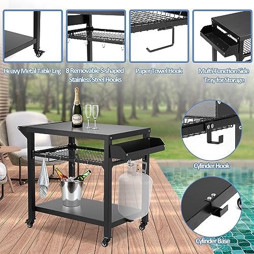 Spurgehom Outdoor Grill Cart, Pizza Oven Stand Table with Wheels - Image 3