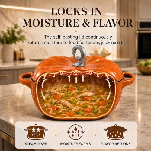 Pumpkin Dutch Oven, 4 qt Enameled Cast Iron Cooking Pot with Lid - Image 6