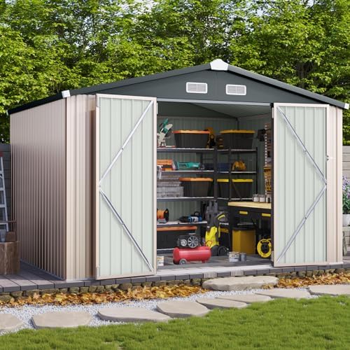 Aoxun 8x10 FT Shed Outdoor Storage Shed with Base, Brown by Aoxun