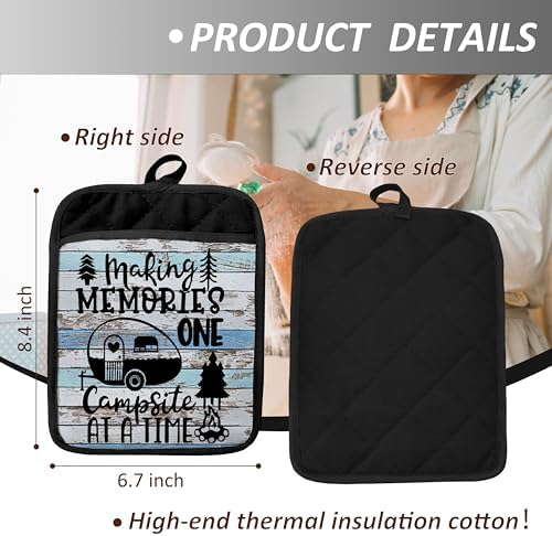 Camping Camper RV Gifts Pot Holders with Pockets, Making Memories One Campsite at a Time Pot Holders Heat Resistant Oven Mitts Hot Pads for Campsite RV Kitchen Baking Cooking - Image 2
