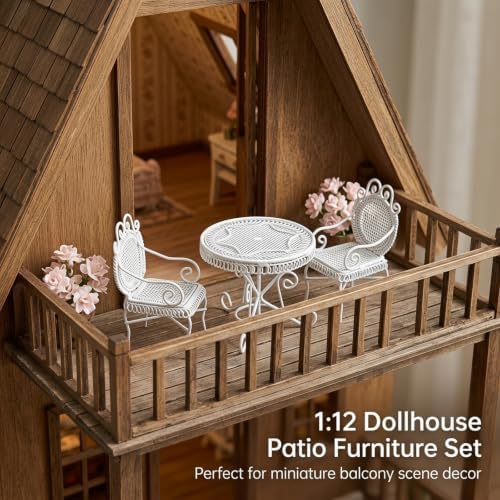 Miniature Dollhouse Furniture 1 12 Scale Bistro Set Metal Table & Chairs - Image 2