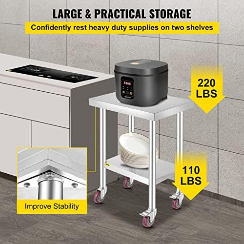 Mophorn 24x18x34 Inch Stainless Steel Work Table 3-Stage Adjustable Shelf with 4 Wheels Heavy Duty Commercial Food Prep Worktable with Brake for Kitchen Prep Work - Image 4