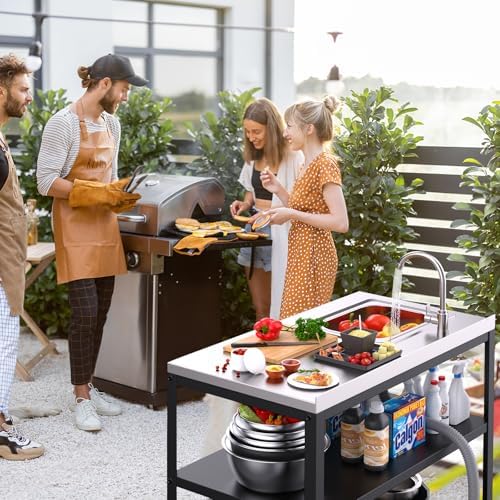 36"H Outdoor Kitchen Sink Station, Outdoor Sink with Hose Hook Up, Stainless Steel Outdoor Utility Sink with Countertop, Freestanding Laundry Sink for Backyard, Garage, Patio, Restaurant - Image 7
