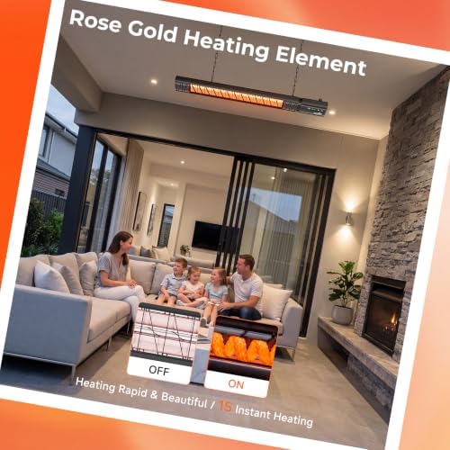 Ceiling Electric Outdoor Heater Wifi Control Wall-Mounted Hanging Patio 1500W Infrared 9 Heat Levels, 24H Timers, Carbon Fiber Tube Heating Wall Heater for Gazebo, Balcony - Image 4