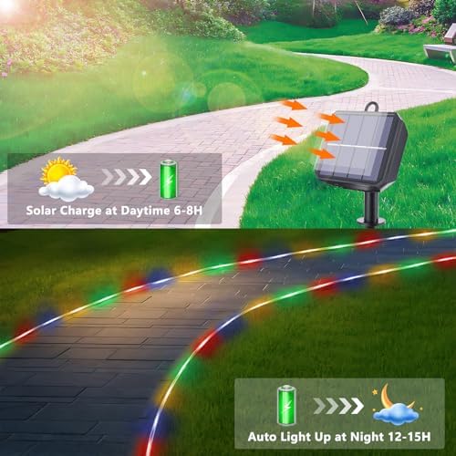 Solar Rope Lights, 33ft 100LED Solar String Lights, 8 Modes, Waterproof - Image 4
