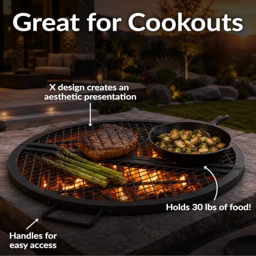 Sunnydaze Round Folding Camping Grill Grate - Portable Foldable Campfire Cooking Grate for Fire Pit - Heavy-Duty Black Steel with Handles for Outdoor Backyard BBQ - 40" Diameter - Image 2
