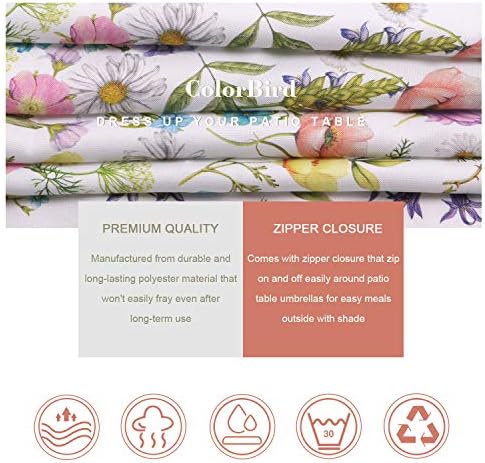 ColorBird Spring & Summer Outdoor Tablecloth Waterproof Spillproof Polyester Fabric Table Cover with Zipper Umbrella Hole for Patio Garden Tabletop Decor (60" Square, Zippered, Watercolor Floral) - Image 5