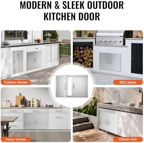 VEVOR BBQ Access Door, 30.5W x 21H Inch Double Outdoor Kitchen, Stainless Steel Flush Mount, Wall Vertical With Handles, for BBQ Island, Grilling Station, Outside Cabinet - Image 6