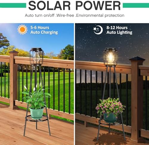 MXwcy 2 Pack Solar Lights Outdoor with Plant Stands, Solar Floor Lamp with LED Edison Bulbs for Garden Yard Pathway Driveway Front/Back Porch Decoration - Image 3