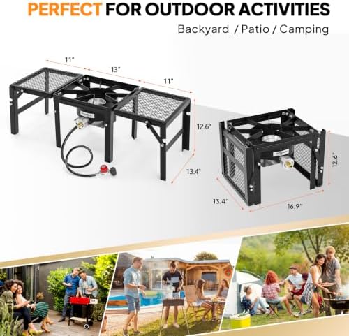 ROVSUN Portable Propane Gas Stove with 2 Foldable Side Racks, Single Burner Camp Stove Cooker for Outdoor Backyard Cooking, Camping, Tailgating, Canning, Turkey Frying & Seafood Boiling - Image 6