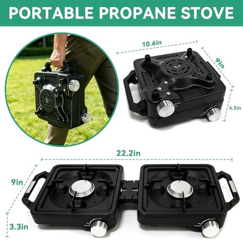 2 Burner Camping Stove 24000 BTU, Portable Propane Camp Stove Set, Black - Image 4