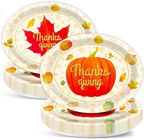 Qyeahkj 50 PCS Thanksgiving Oval Paper Plates Large 11” Disposable Fall Autumn Party Decorations Harvest Maple Leaf Supplies Favor for Home Kitchen Serving Dish Holiday Party Tableware Set by Qyeahkj